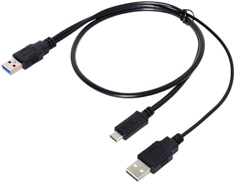 NFHK Câble Y USB-C vers USB 3.0 mâle USB 2.0 double alimentation pour disque dur d'ordinateur portable