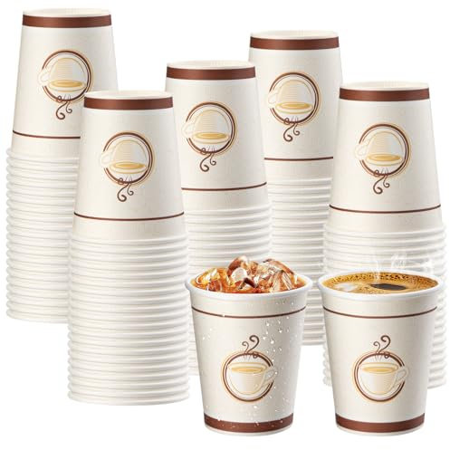 TOROTON Paquete de 100 tazas de café de papel kraft desechables de 8 onzas, tazas de bebidas calientes y frías para café, té, chocolate, biodegradables para vacaciones, camping, picnic, boda
