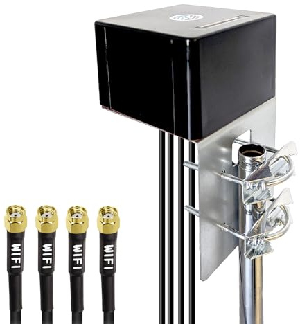 Maswell 4X4 MIMO WiFi Antenna Outdoor, 2.1-7.2GHz Omni External Aerial, WiFi 6E/7 Bluetooth IoT ZigBee WiMax, 4X 2M LMR195 Equivalent Cable with RP-SMA