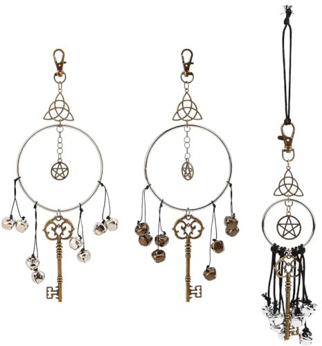 CREATCABIN 3 Campana de Bruja para Proteger los Colgadores de Las Perillas de Las Puertas, Campanillas de Viento de Bruja, Corona Hecha A Mano para Colgar, Suministros de Brujería, Campanillas de