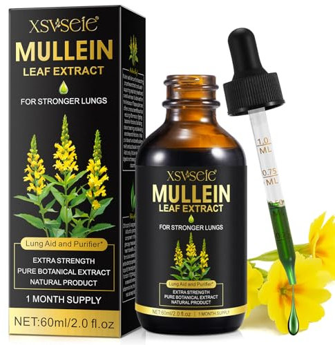 Gocce di Verbasco per i Polmoni, Estratto di Foglie di Verbasco per i Polmoni, Gocce Naturali di Foglie di Verbasco per Fumatori, Pulizia e Funzione Respiratoria per i Polmoni,Assorbimento Rapido,60ML