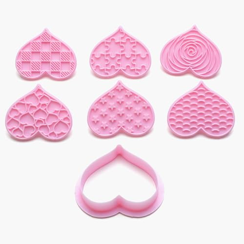 6pcs Heart Cookie Cutters Valentines Day Cake Decorations Embosser Stamps Cookie Cutter Stamps Biscuit Pastry Fondant Stamp Icing Cookies Cupcake Embossing Moulds