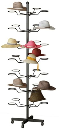 FWTXZTER Présentoir Casquette, Présentoire à Chapeaux 7 Niveaux, Porte Chapeau sur Pied Réglable, Chapellerie Rotatif Bérets sur Pied Arbre à Chapeau pour Magasins de Chapeaux Vestiaire