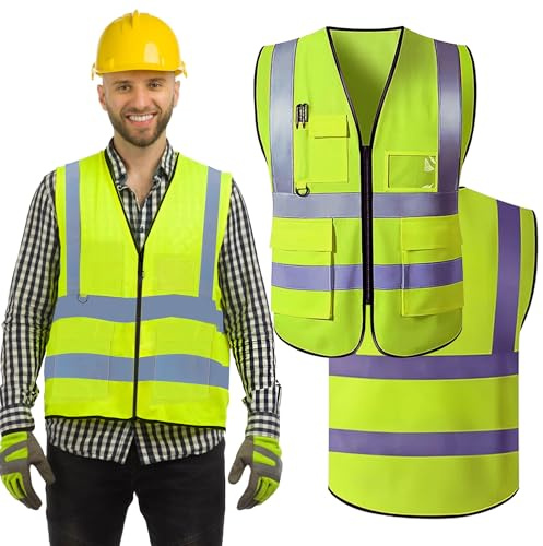 Wraplyft Hi Visibility Custom Safety Work Vest for Men and Women | Vest with Zipper Front and Multi Function Pockets - 360° Reflective Coverage with 2-Inch Reflective Tapes