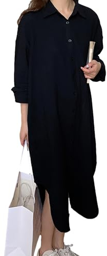 amropi Femme Bouton Chemisier Robe Manches Longues Chemise Col V Fente Latérale Décontracté Blouses avec Ceinture