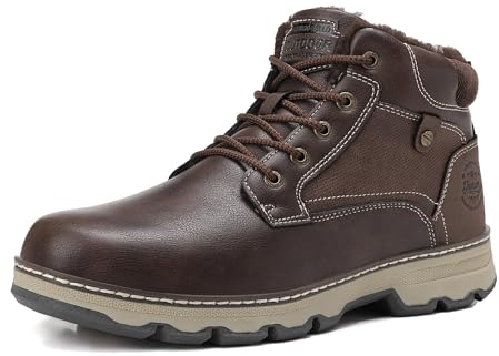 ARRIGO BELLO Botas Hombre Invierno Zapatos de Nieve Botines Cuero Cálido Trekking Boots Antideslizante Marrón Oscuro 43