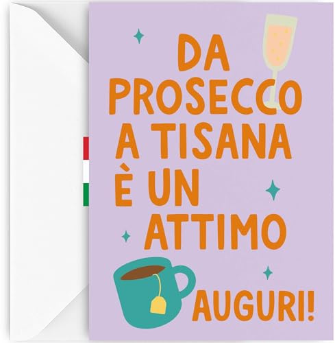 EchoPrints Biglietto Auguri Donna Uomo 30 40 50 Anni Porta Soldi con Busta - Biglietti Auguri Compleanno Divertente (Prosecco e Tisana)