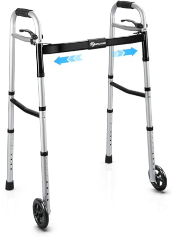 Zimmer Frame Narrow Folding Walking Frame for Seniors,Aluminum Lightweight Zimmer Walkers, Adjustable Width and Height Walking Aids for Elderly and Disabled (Black)