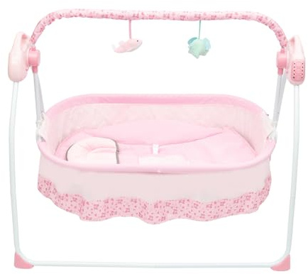 vinnyooc Electric Baby Crib Cradle Auto Rocking Chair Multifunctional Foldable Baby Swing Cradle with Bluetooth and Remote Control 5 Speed Adjustable for 0-18 Months