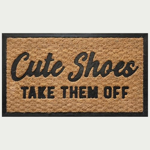 JiXianJu Funny Front Porch Decor Mat for The Entrance Way Outdoor with Heavy-Duty Non Slip Coconut Coir Doormat 30x17 inch (Cute Shoes Take Them Off)