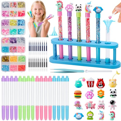 Gör-det-själv-pennor set, pennor set med 60 tillbehör, pysselset barn från 6 år, personlig penna, pyssel barns födelsedag kreativ leksak inskolning presenter för flickor pojke från 6–12 år