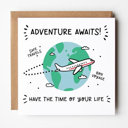 Adventure Awaits Good Luck Card – Bon Voyage, Safe Travels, Farewell Card for Friends, New Job, Moving Away, Gap Year, Good Luck on Your New Adventure