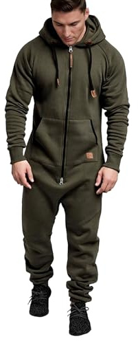 Herr Fleecefodrad Jumpsuit med Huva, Dragkedja, Heltäckande Pyjamas, Playsuit, Jogger Sweatsuit, Romper Overall, Vinter Träningsoverall