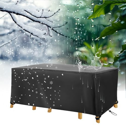 Fundas Mesa Exterior Impermeable Funda Muebles Jardin, 160x100x70cm/Largo x Ancho x Alto Oxford en revestimiento de PU Fundas para Mesas de Jardín,Tela Protector para Rectangular Mesa Anti Viento