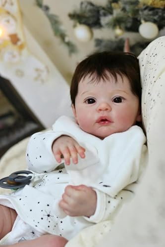 RXDOLL 46 cm realistiska nyfödda babydockor pojke, viktade babydockor med öppna ögon handrotat hår, helkropp silikon vinyl verklighetstrogen nyfödd docka med tillbehör