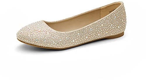 DREAM PAIRS Women's Sole-Shine Gold Rhinestone Slip On Ballet Pumps Ballerina Flats Shoes Size 8.5 US/ 6.5 UK