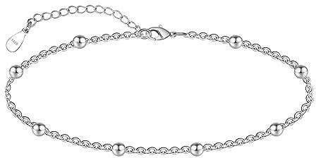 CHIC & ARTSY Damen Fußkettchen aus 925er Sterlingsilber mit Perlenkette, Fußkettchen für Damen, schlichter Fußschmuck