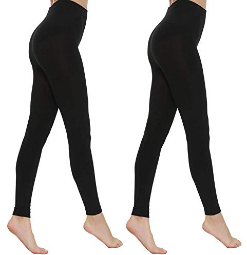 MANZI Women's 2 Pairs Super Opaque Soft Black Warm Fleece Tights 400 Denier