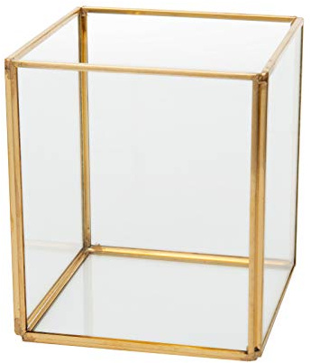 Kusso Glass Terrarium With Gold Metal Edges - Square Indoor Planter for Air Plants, Succulents & Cactus, Geometric-Style