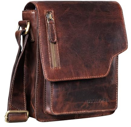 STILORD 'Pete' Umhängetasche Leder klein Männer Schultertasche Vintage Messenger Bag Herren 8,4 Zoll Tablettasche echtes Leder, Farbe:florida - braun