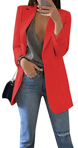 YMING Femmes Pendule Travail Veste Loisirs Bureau Revers Uni Boucle Rouge 3XL