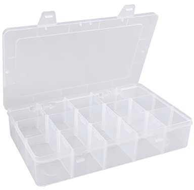 Hlotmeky Plastic Organizer Box with Dividers - Bead Organizer, 15 Large Grids, Clear Snack Box Container