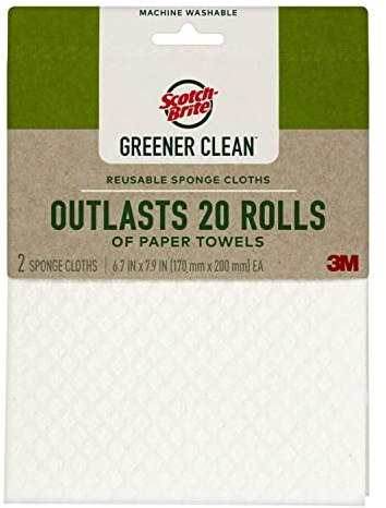 Scotch-Brite Greener Clean Sponge Cloth, Dish Cloths for Washing Dishes, Cleaning Kitchen and More, Superior Performance, Made from Sustainable Materials, Plant-Based Kitchen Cleaning Cloths, 2 Cloths