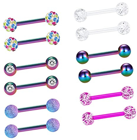 Cupimatch tungpiercing bröstvårta grillar bröstvårtspiercing rostfritt stål barbell kropp piercing smycken ringar zirkonia bröstvårtor CM-38-033, Rostfritt stål