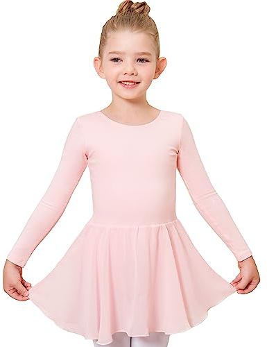 Stelle Ballet Leotards for Girls Long Sleeve Toddler Dance Leotard Outfits with Skirt Classic(Little/Big Kid) (Ballet Pink,2-3T)