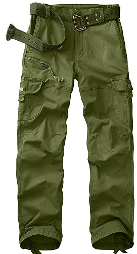 Yeyity Pantalon Cargo Femme - Coton, Plusieurs Poches - Randonnée, Travail, Trekking - Coupe Décontractée - Style Militaire Streetwear - Vert Armée 01