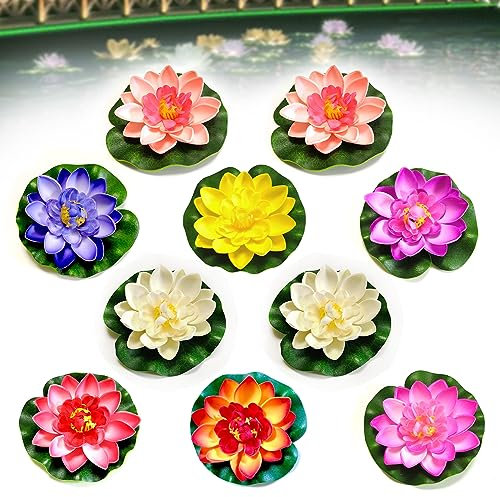 LWuuywa Lot de 10 fleurs flottantes - Nénuphar artificiel - Décoration pour jardin ou étang - Couleur :
