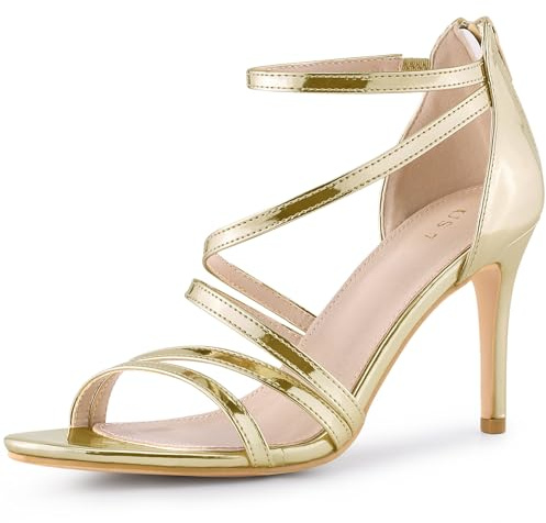 Allegra K Women's Strappy Ankle Strap Stiletto High Heel Sandals Gold 5 UK/Label Size 7 US