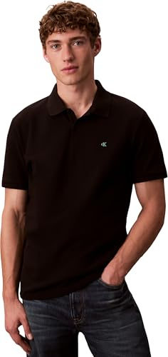 Calvin Klein Uomo Maglietta Polo Maniche Corte Monogram Pique in Cotone, Nero (Black), M