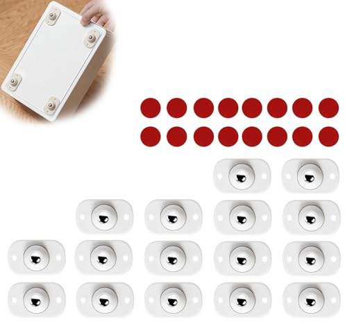 PARFCO Lot de 16 petites roues pivotantes à 360 degrés, mini roues auto-adhésives rotatives, pour conteneurs, boîtes de rangement, petits appareils ménagers