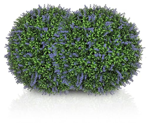 HOMCOM Conjunto de 2 Lavanda Artificial, 42 cm Planta de Interior, Planta Artificial en Forma de Bola, Grandes Flores Artificiales Decorativas para el hogar, Oficina, Pasillo, jardín, púrpura + Verde