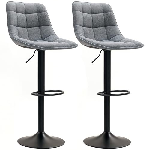 HOMCOM Barhocker 2er-Set, Gepolstert Barstuhl mit Lehne, Stahlgestell, Chenille-Optik, Höhenverstellbare Küchenstühle mit Fußstütze 360° Drehbar Tresenhocker für Küche, Wohnzimmer Dunkelgrau