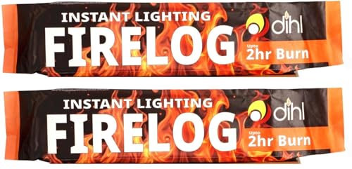 Dihl Confezione da 2 ceppi di fuoco istantanei senza fumo, 2 ore di combustione per mattone, 2 accendifuoco confezionati singolarmente per camini da giardino, caminetti aperti, stufe a legna