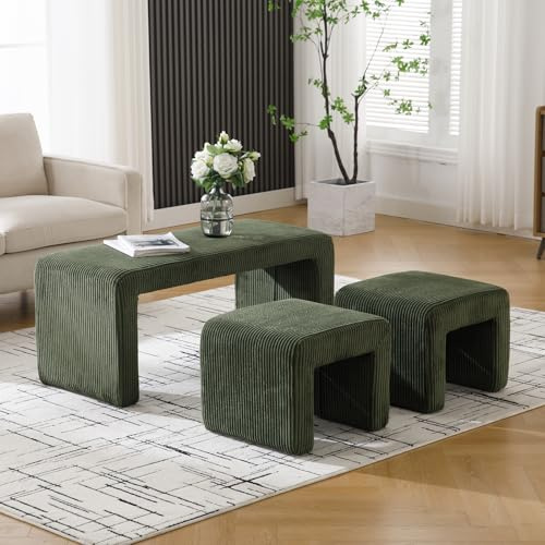 Ya-Home Modern Dining Bench Window Seat with Footstools 103cm, Green