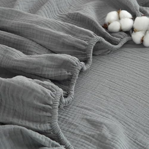 Gezu Drap-housse double en mousseline 90x200 cm gris anthracite antibactérien pour lit à sommier tapissier en éponge, 100% coton mousseline, drap housse 90x200 pour matelas jusqu'à 30 cm
