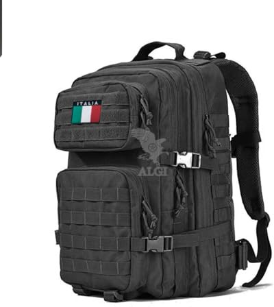 ALGI Zaino Militare Tattico Medium con sistema MOLLE 50 Litri con patch Bandiera Italia 3D (NERO)