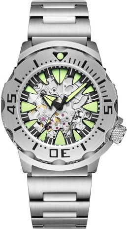 ADDIESDIVE Montre mécanique de Luxe étanche à 200m Japonais 8N24 Montre de plongée mécanique AD2103 Cadran ajouré Verre Saphir avec revêtement AR Luminescence C3 Montre analogique pour Homme