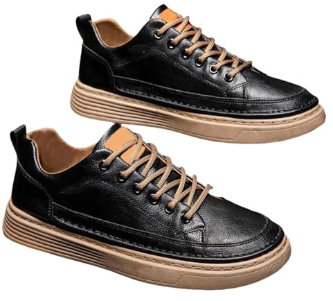 Zapatillas deportivas para hombre, retro, de piel, deportivas, para caminar, suela plana, cómodas, para exteriores, antideslizantes, con cordones, de un solo color, informales, café, 43 EU