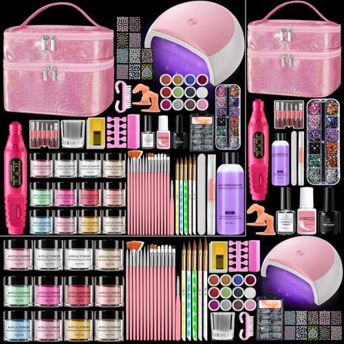 Yokilly Acrylic Nail Kit for Beginners with Everything in Pink Storage Bag