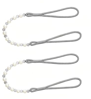 Shensuii Pearl Curtain Tie Backs, Curtain Tied Rope Decoration, 2pcs Grey