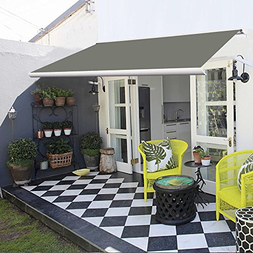 Green Bay 3m Electric Awning - UV Resistant Outdoor Patio Shade Shelter Gazebo Canopy Complete with Fittings, Remote Control and Winder Handle - Grey