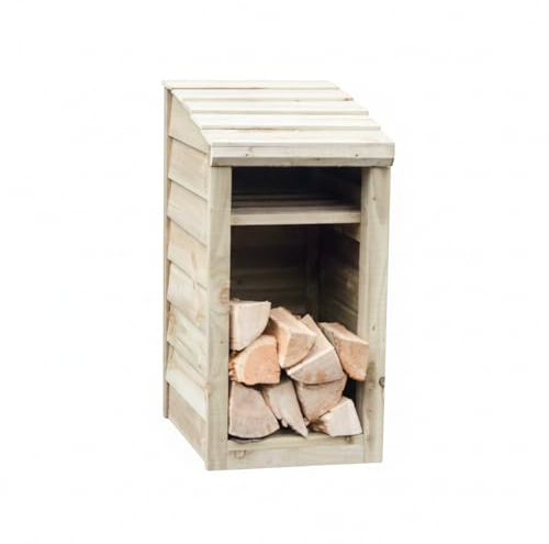 Signs & Numbers Wooden Log Store with Kindling Shelf - Fully Assembled Narrow Firewood Storage - Pressure-Treated Weatherproof Wood Log Holder for Garden Patio Shed | 54x46x90cm