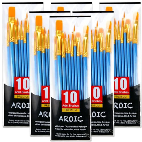 Set di pennelli acrilici, 6 confezioni / 60 pennelli con setole in nylon, per tutti gli usi: pittura ad olio, acquerello, kit professionale per artisti