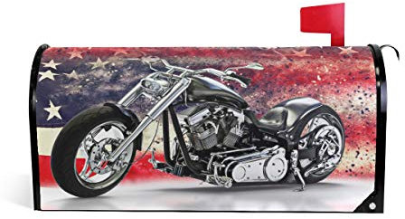 SUABO Black Motorcycle with American Flag Background Dispersion Effects Magnetic Mailbox Cover for Standard Mailboxes