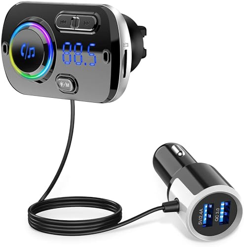INF Transmisor FM inalámbrico para coche, Bluetooth 5.0, adaptador Bluetooth con cargador USB, puerto AUX y LED