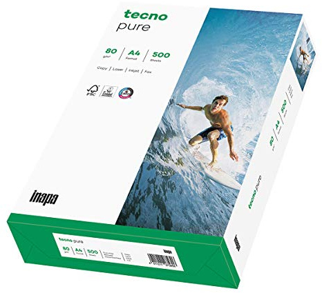 inapa Recycling-Papier premium, Druckerpapier tecno Pure: 80 g/m², A4, 500 Blatt, hochweiß
